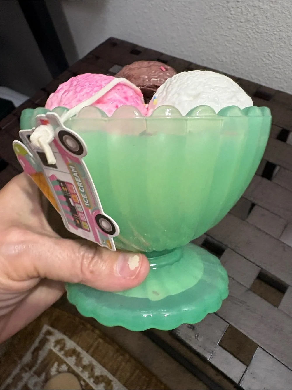 Neopolitan Ice Cream Sundae Scented Candle in Green Glass Dish/Bowl